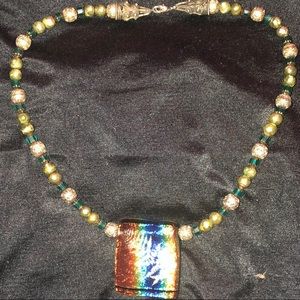 Dichroic Leaf Pendant Necklace